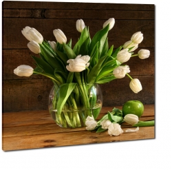 tulipany, biae, kwiaty, wazon, bukiet, drewno, deski, brzowy, 