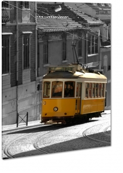 tramwaj, lty, lizbona, portugalia, vintage, podr, transport, podr, szare to, kamienice