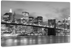 most brookliski, blask wiate, rzeka, east river, manhattan, panorama, nowy jork, miasto, city, metropolia, noc, b&w