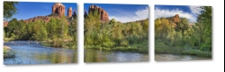 arizona, usa, cathedral rock, sedona, jezioro, widok, drzewa, ziele