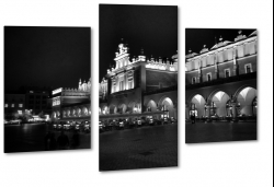 krakw, sukiennice, rynek gwny, polska, noc, blask, wiata, czarny, b&w