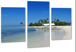katamaran, wyspa, palmy, brzeg morza, plaa, tropikalny, niebieski