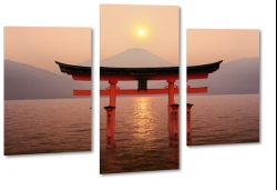 brama torii, japonia, morze japoskie, zachd soca, gry, podr, krajobraz, widok, pejza