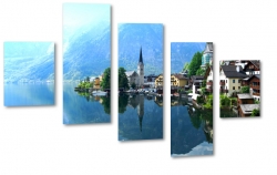 hallstatt, hallstattersee, alpy, austria, jezioro, gry, widok, krajobraz, pejza