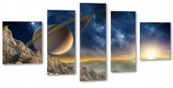 planeta, soce, saturn, niebo, gry, panorama