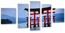 torii, witynia, japonia, czerwony, jezioro, brama, wite miejsce